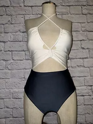 VIX Paula Hermanny Women’s Cutout One Piece Bathing Suit Size S Navy White • $25