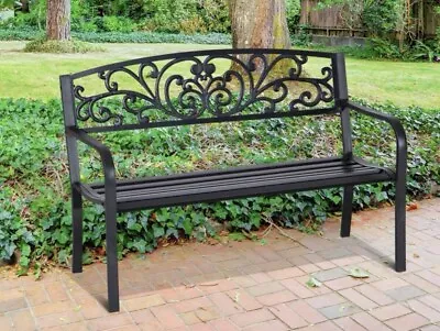 Garden Bench Outdoor Patio Metal Floral Design Furniture Black • $82