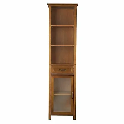 Bathroom Towel Door Oak Finish Wooden Linen Tower Storage Cabinet Tall Organizer • $197.82