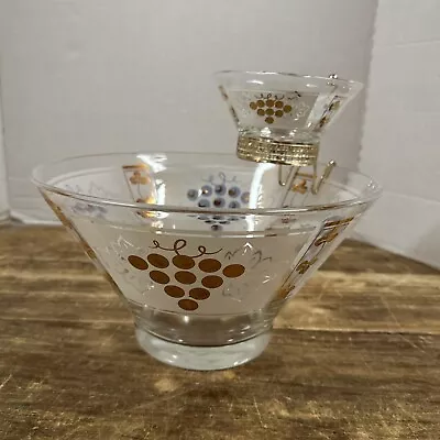 Vintage MCM Grapes & Leaves Chip & Dip Bowl Set Anchor Hocking With Stand NICE • $29.88
