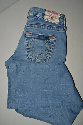 True Religion Women's Gina Straight No Pockt Flaps Blue Jeans Size 26x29 • $31.50