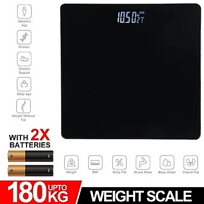 Bathroom Scales Digital Weighing Body Fat Scale 180KG Electronic Monitor Glass • $22.99