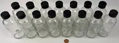 15 Small 4 Oz.Glass Bottles Unused Vintage Black Plastic Screwtops Laboratory • $19.95