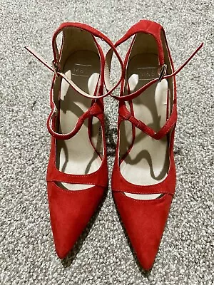 Red M&S Insolia Stiletto Strappy Shoes Velvet Texture Size 5.5 VGC • £12.99