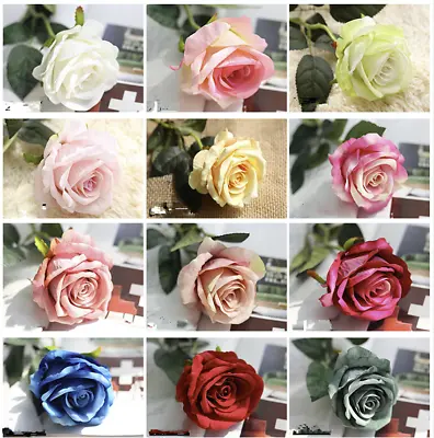 10 Individual Heads Silk Rose Artificial Flowers Fake Bouquet Wedding Home Party • £12.99