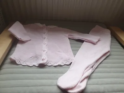 Baby Girls Pink Matalan Knitted 2 Piece Set 3-6 Months Cardigan And Legging Set • £5