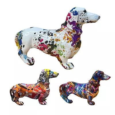 Graffiti Resin Abstract Dachshund Figurine Color Sculpture Animal Statue Model • $45.59