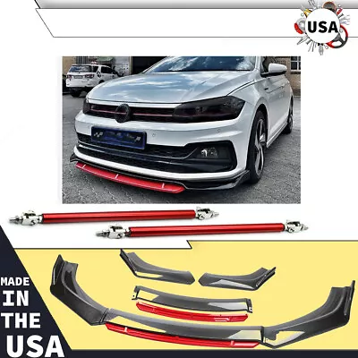 Front Bumper Lip Splitter Spoiler Body Kit Carbon Fiber Rods For VW Polo 8 GTI • $129.99