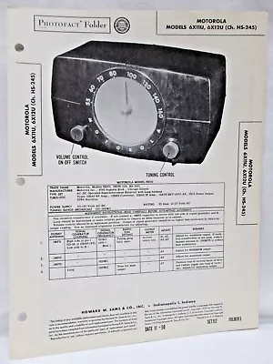 Vintage Sams Photofact Folder Radio Parts Manual Motorola Models 6X11U 6X12U • $14.95