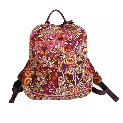 Vera Bradley Safari Sunset Purple Floral Backpack Purse Side Bottle Pockets • $29.99