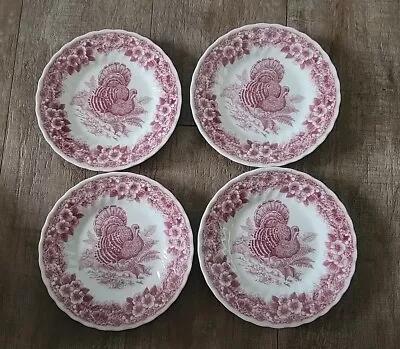 4 Queen’s  Thanksgiving 8  Salad Plate Turkey Design Myott Factory Archive Red • $60