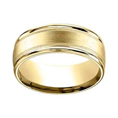 Mens Comfort Fit Center Milgrain Round Edge Wedding Band Ring 10K Yellow Gold • $2298.64