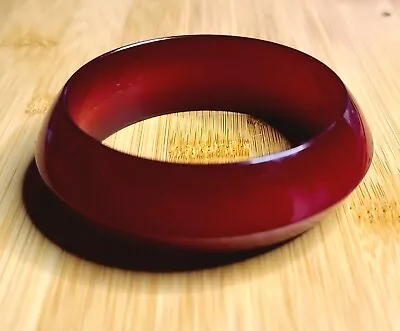 Vintage Dark Red Lucite Wide Chunky Bangle Bracelet Resin Plastic Retro 1  Wide • $25.79