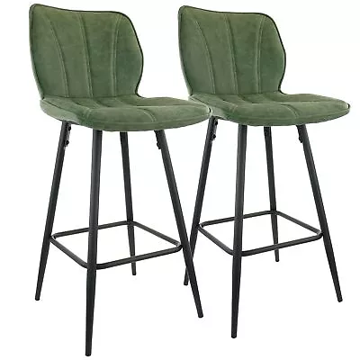 Elama 2 Piece Faux Leather Bar Chair In Green With Metal Legs • $230.44