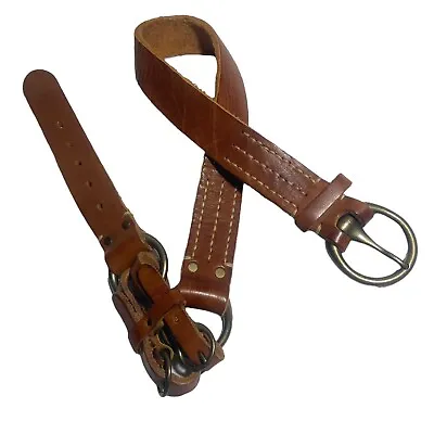 All Saints Spitalfield Belt Women Size M L Brown Leather Brass Buckle Adjustable • £48.11