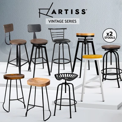 $163.28 • Buy Artiss Bar Stool Kitchen Stools Wooden Barstools Chairs Vintage Chair Metal X2
