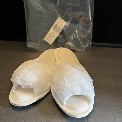 Vintage Vanity Fair Slippers Ivory Chiffon Rosette Puff Flats Size Medium • $11.95