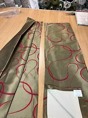 Static Caravan Brown And Red Swirl Pattern Lined Curtains 25  Wide X 43  Drop • £30.99