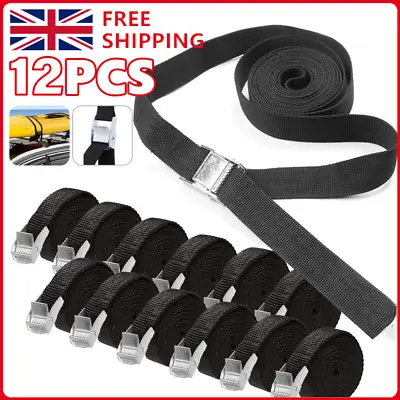 12 X Heavy Duty Ratchet Tie Down Straps Car Roof Rack Belts Quick Release 2.5M • £11.95