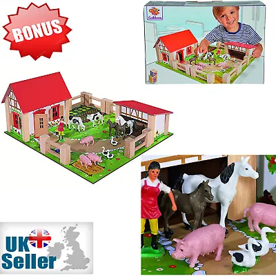 £42.49 • Buy Childrens Toy Small Farm Yard Wooden 21Pc Kids Toddler Play Set Animals Fences