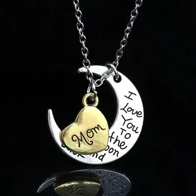 I Love You To The Moon And Back Engraved Pendant Necklace Mum Daughter Xmas Gift • £3.49