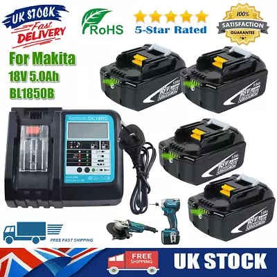 Makita 18V 5Ah BL1850B 10X Battery+Charger BL1830B BL1860B BL1815 BL1840B DC18RC • £20.90