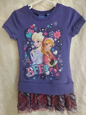 Disney Elsa Anna Dress Girls Size 4/5 Purple & Plaid • $0.99