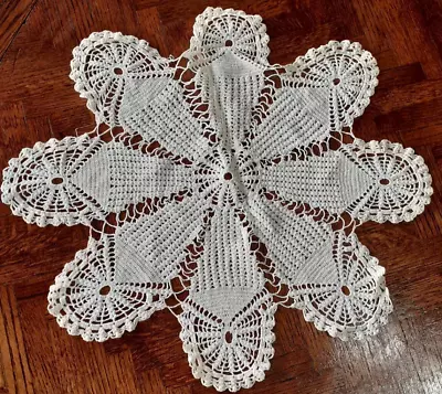 Vintage Crocheted Round Doily Or Dresser Scarf White 16.5  • $14