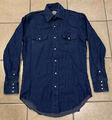 Men's Small Wrangler Pearl Snap Long Sleeve Blue Denim Chambray Western Shirt • $14.99