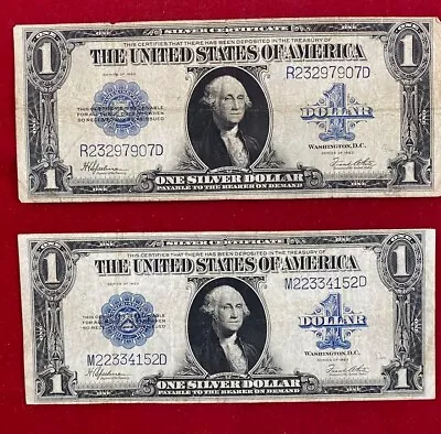 Lot Of Two Series 1923 Blue Seal One Dollar  Horse Blanket  Silver Certificates • $248