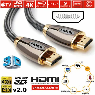 £21.99 • Buy Premium 4K HDMI Cable 2.0 High Speed Gold Plated Braided Lead 2160P 3D HDTV UHD