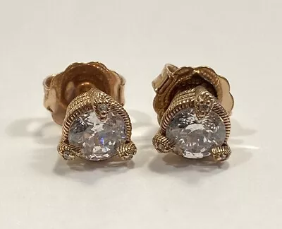 JUDITH RIPKA Sterling Silver Rose Gold Vermeil CZ Diamond Stud Pierced Earrings • $58