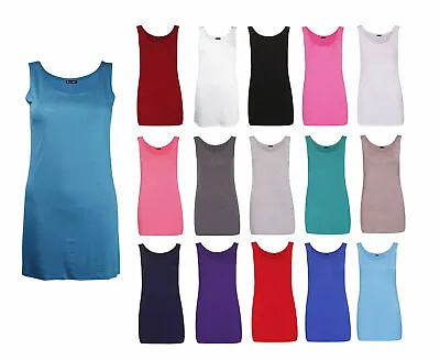 £5.99 • Buy Womens Scoop Neck Sleeveless Ladies Long Stretch Plain Vest Strappy T-Shirt Top.