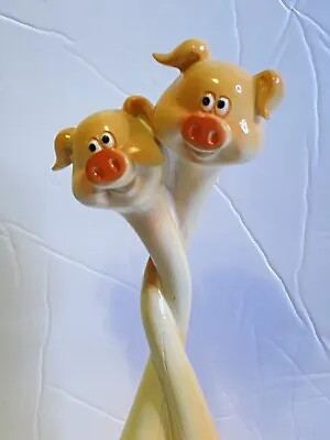 Vintage Pig Sculpture Twisted Elongated Cartoon Painted Plaster Ceramic XCE • $29.08