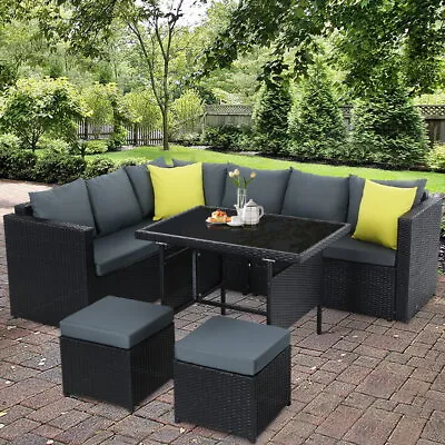 $1227.95 • Buy Outdoor Furniture Set Garden Patio Lounge Setting UV Resistant PE Wicker Black