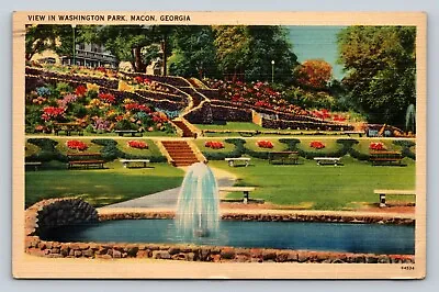 C1943 Fountain In Washington Park Macon Georgia GA VINTAGE Postcard • $13.79