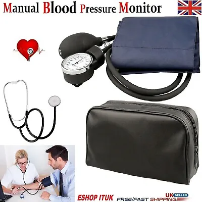 New Manual Blood Pressure Monitor Nylon Cuff Stethoscope & Sphygmomanometer Kit • £9.95