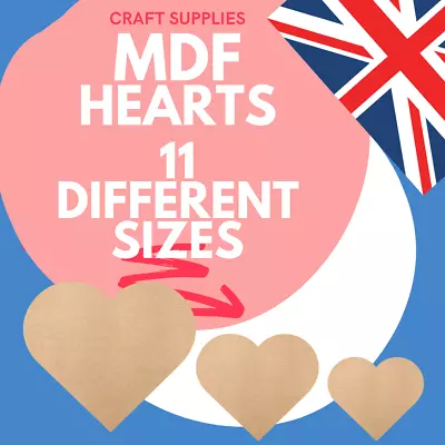 Wooden MDF Heart Shapes Craft Tag Blank Decoration 1cm To 15cm. Wood Heart Shape • £2.88