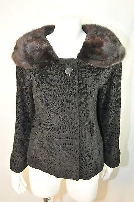 Vintage Black Persian Lamb Coat With Mink Collar About Size 6 Bergenfeld Furs Pa • $149.95