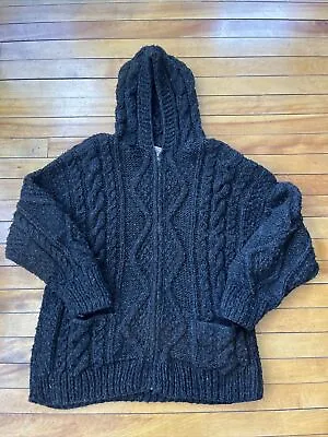 VTG CCH Import Woman’s Black L/XL Full Zip 100% Virgen Wool Hooded Sweater • $34.99