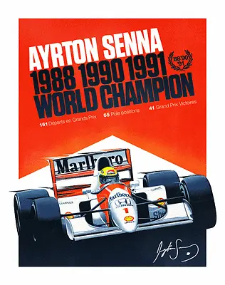 Ayrton Senna - POSTER Formula One World Champion 1988 1990 & 1991 McLaren • $26.89