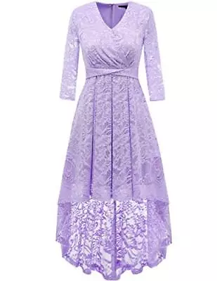 DRESSTELLS Lavendar Mother Of The Bride Dresses Hi-Low Lace 3/4 V-Front Sleeve • $7.99