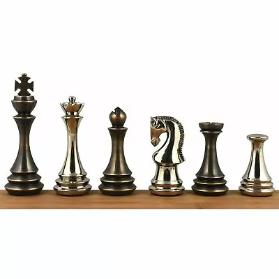 Brass Chess Pieces Set Russian Zagreb Vintage 4.4  Silver & Antique Polish • $252