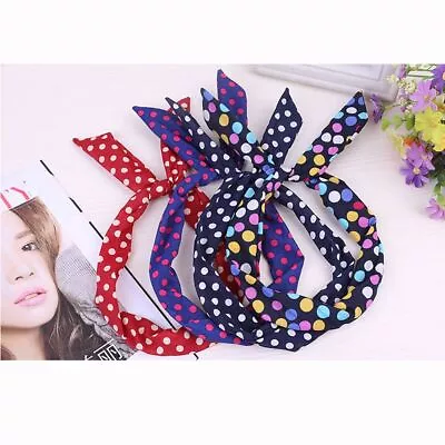 Polka Dot Polyester Headbands-Metal Wire Flower Bunny Rabbit Ear Ribbon Headwear • £10.08