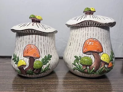 VTG 1970s Lot Of 2 Arnels  Mushroom Ceramic Cookie Jar / Canisters • $35