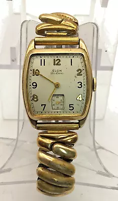 Vtg Elgin Deluxe Men's Wind-Up Wristwatch To Fix Crystal Missing 14kt Filled 303 • $9.99