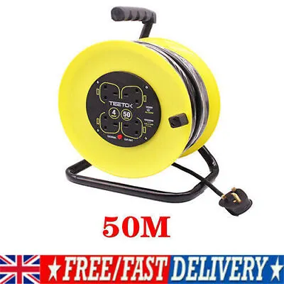 13amp 4 Way Socket 50m Extension Reel Cable Wire Work Heavy Duty Outdoor Uk ! • £46.10