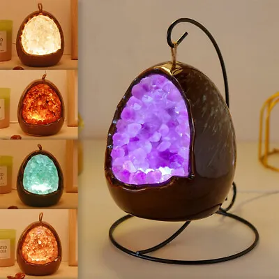 £31.19 • Buy Natural Crystal Cluster Geode Dinosaur Egg Night Lamp USB LED Light Decor Gifts