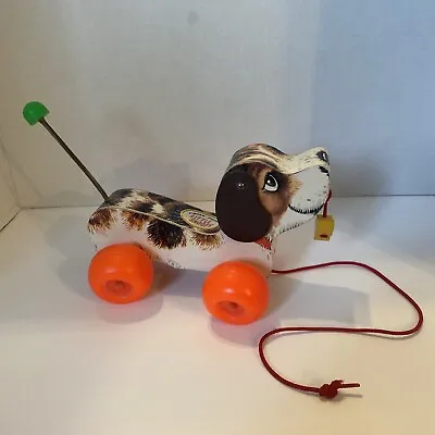 Vintage Fisher Price 'Little Snoopy' Wooden Tug Dog Toy On Wheels- Great Cond. • $18.50