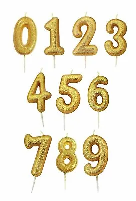 GLITTER NUMBER CANDLES - Birthday Party Cake All Ages Coloured Numeral Boy Girl • £3.59
